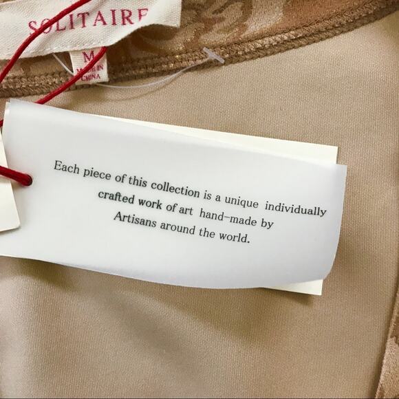 Anthropologie Solitaire NWT Floral Jacket Faux Suede Gold & Tan Long Sz L - Picture 7 of 8